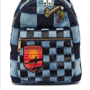 Marc Jacobs paradise patch patchwork denim biker backpack checker patches